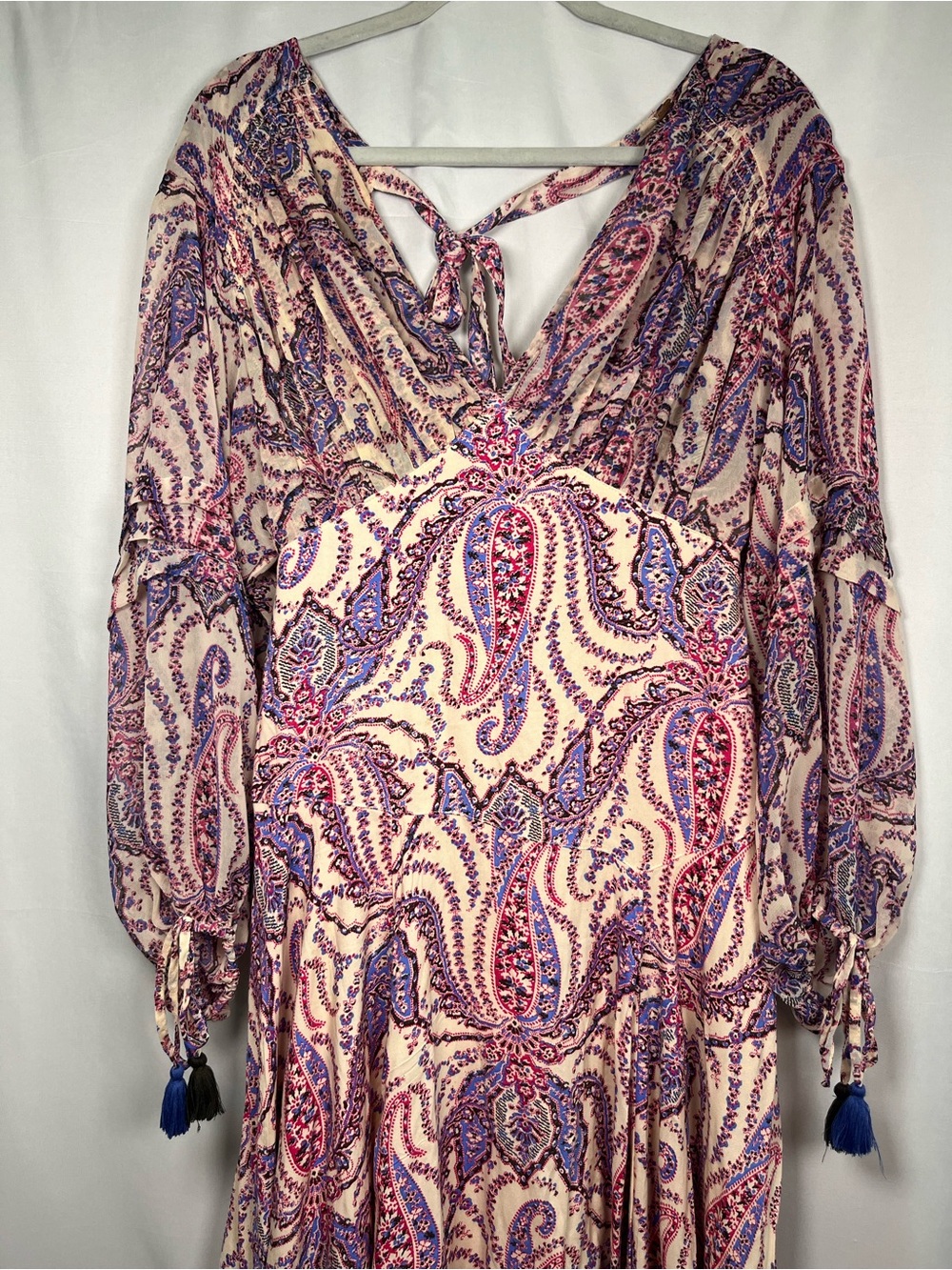 Free people mirage tiered flowy maxi dress paisley print boho tassel sz 4 - Picture 5 of 15